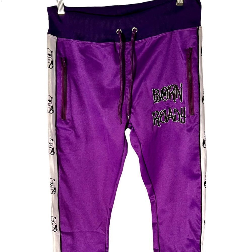 Born Ready BR4TW Bear Down Side Purple Women’s Joggers Sweatpants Zip Pockets Md